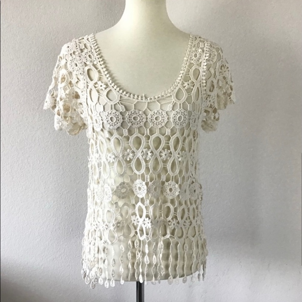 Crochet See trough Top Cream Size S - Picture 6 of 6